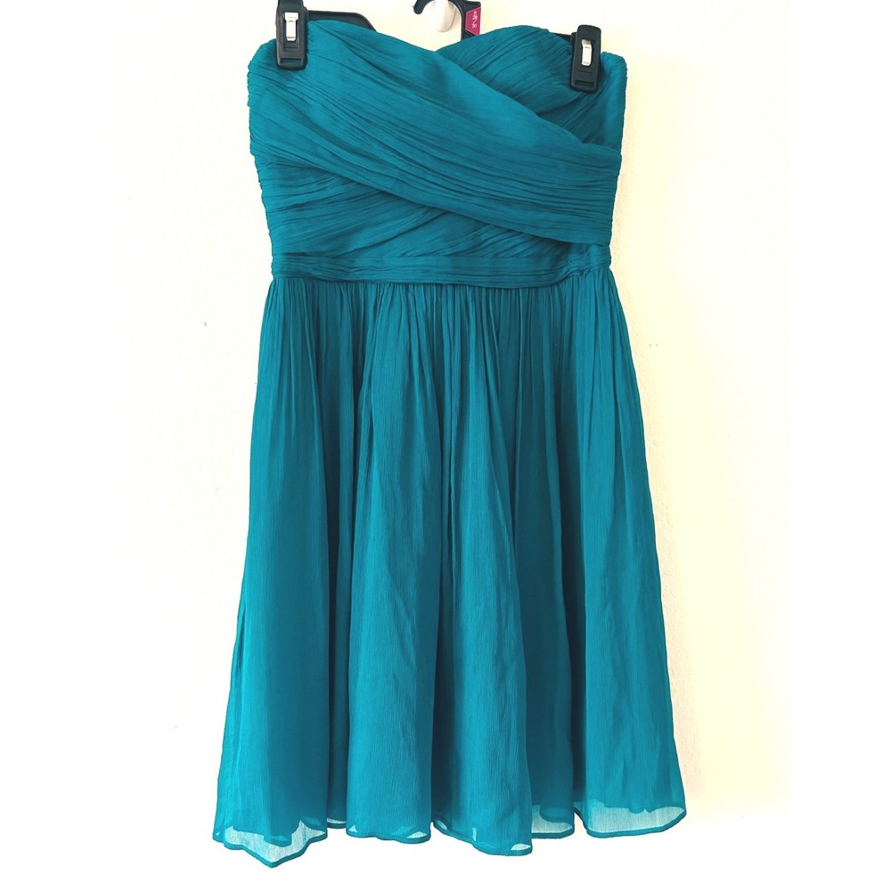 J.Crew Green Silk Chiffon Strapless Ruched Sweetheart Cocktail Dress Size 2